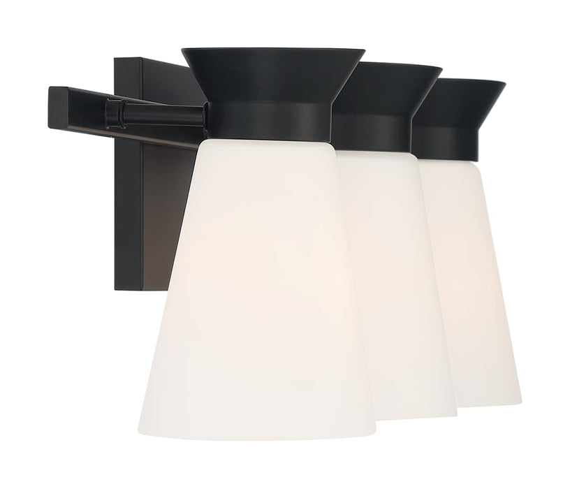 Vanity Nuvo 60-7313 Caleta - 3 Light - Vanity Fixture - Black Finish with Frosted Cylindrical Glass Nuvo