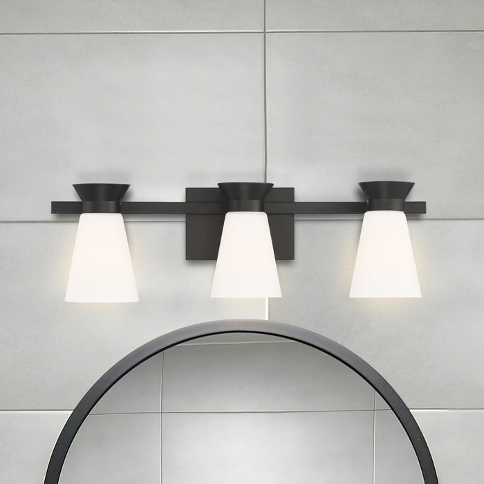 Vanity Nuvo 60-7313 Caleta - 3 Light - Vanity Fixture - Black Finish with Frosted Cylindrical Glass Nuvo
