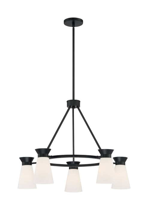 Chandelier Nuvo 60-7315 Caleta - 5 Light - Chandelier Fixture - Black Finish with Frosted Cylindrical Glass Nuvo