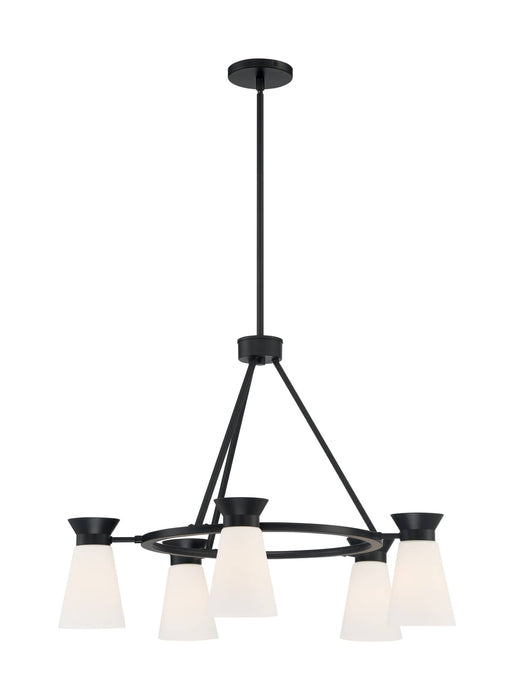 Chandelier Nuvo 60-7315 Caleta - 5 Light - Chandelier Fixture - Black Finish with Frosted Cylindrical Glass Nuvo