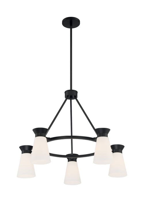 Chandelier Nuvo 60-7315 Caleta - 5 Light - Chandelier Fixture - Black Finish with Frosted Cylindrical Glass Nuvo