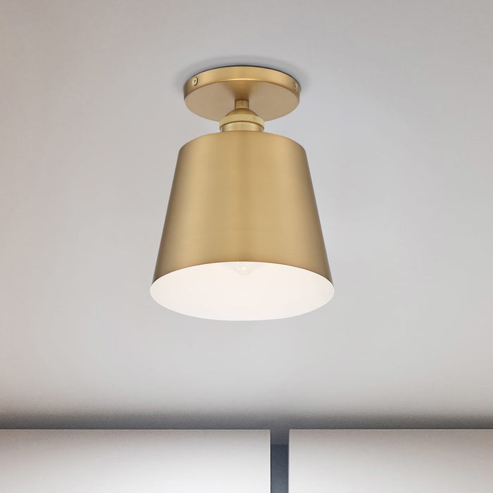Semi Flush Nuvo 60-7321 Motif - 1 Light - 7 in. - Semi-Flush Brushed Brass with White Accent Nuvo