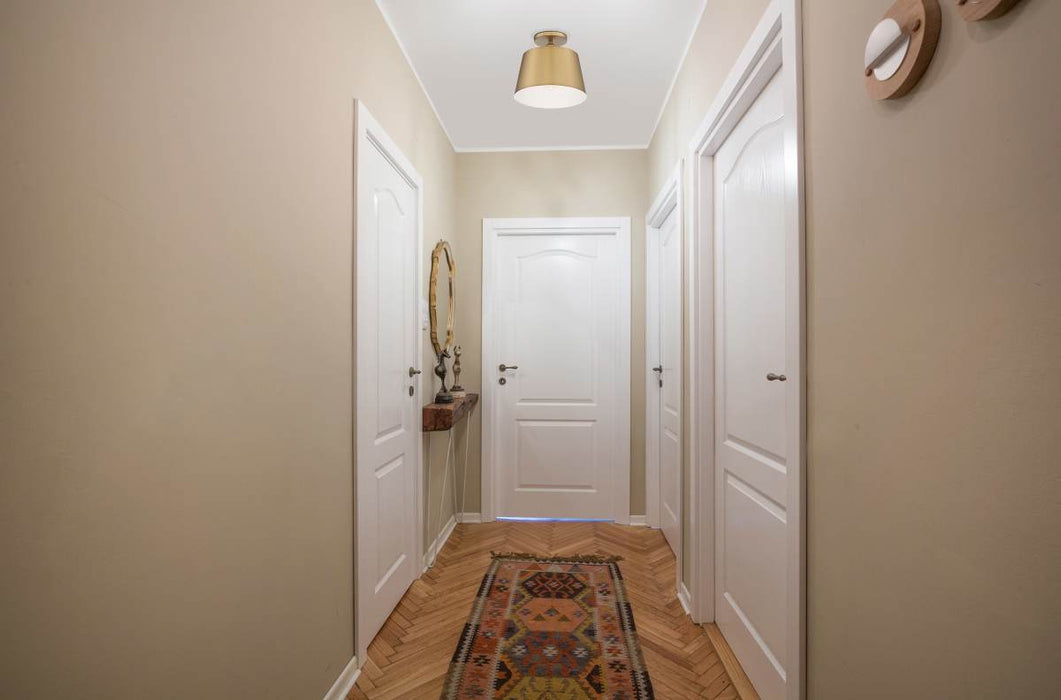 Semi Flush Nuvo 60-7322 Motif - 1 Light - 10 in. - Semi-Flush Brushed Brass with White Accent Nuvo