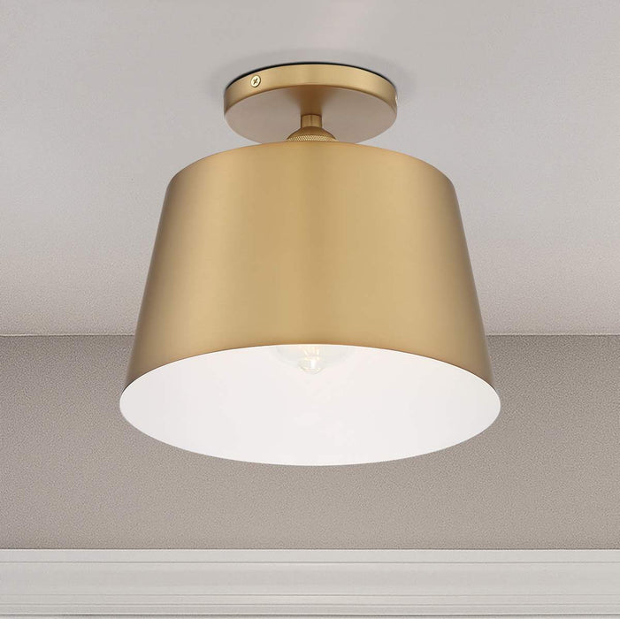 Semi Flush Nuvo 60-7322 Motif - 1 Light - 10 in. - Semi-Flush Brushed Brass with White Accent Nuvo
