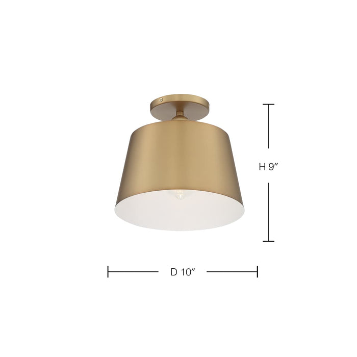 Semi Flush Nuvo 60-7322 Motif - 1 Light - 10 in. - Semi-Flush Brushed Brass with White Accent Nuvo