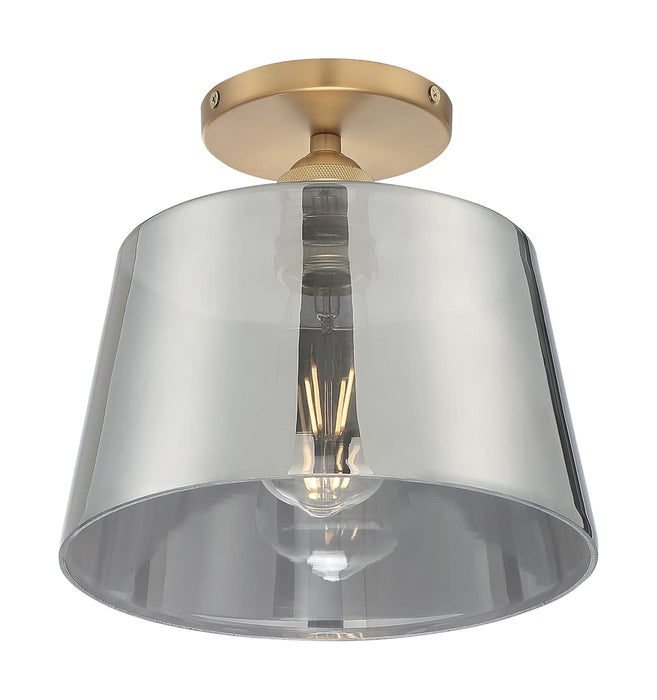 Semi Flush Nuvo 60-7324 Motif - 1 Light - 10 in. - Semi-Flush Brushed Brass with Smoked Glass Nuvo