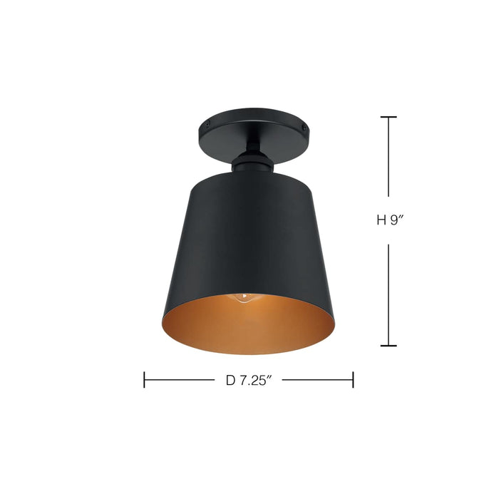 Semi Flush Nuvo 60-7331 Motif - 1 Light - 7 in. - Semi-Flush Black with Gold Accent Nuvo