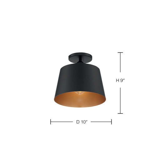 Semi Flush Nuvo 60-7332 Motif - 1 Light - 10 in. - Semi-Flush Black with Gold Accent Nuvo
