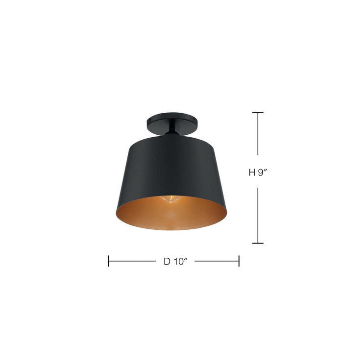 Semi Flush Nuvo 60-7332 Motif - 1 Light - 10 in. - Semi-Flush Black with Gold Accent Nuvo