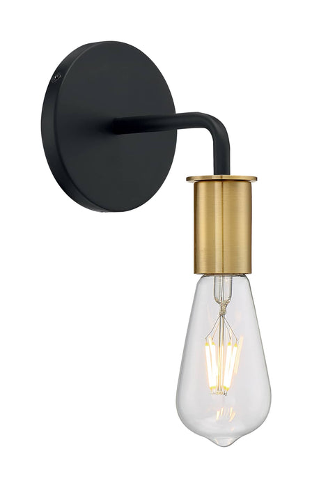 Sconce Nuvo 60-7341 Ryder - 1 Light - Wall Sconce Fixture - Black Finish with Brushed Brass Sockets Nuvo