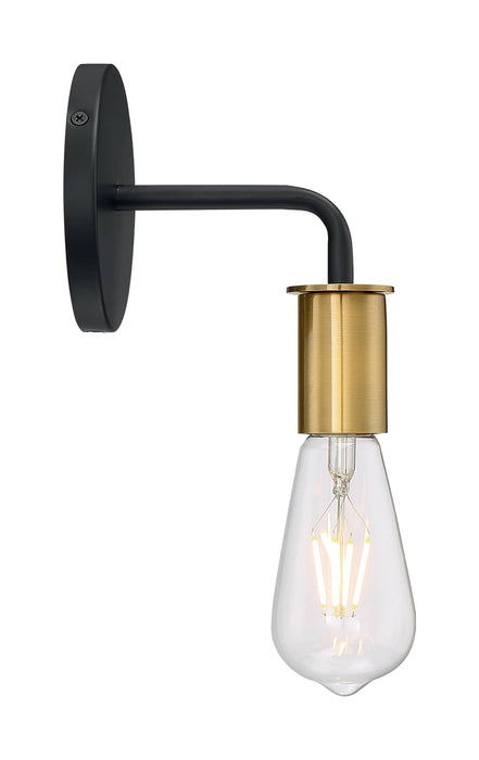 Sconce Nuvo 60-7341 Ryder - 1 Light - Wall Sconce Fixture - Black Finish with Brushed Brass Sockets Nuvo