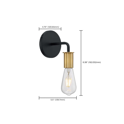 Sconce Nuvo 60-7341 Ryder - 1 Light - Wall Sconce Fixture - Black Finish with Brushed Brass Sockets Nuvo