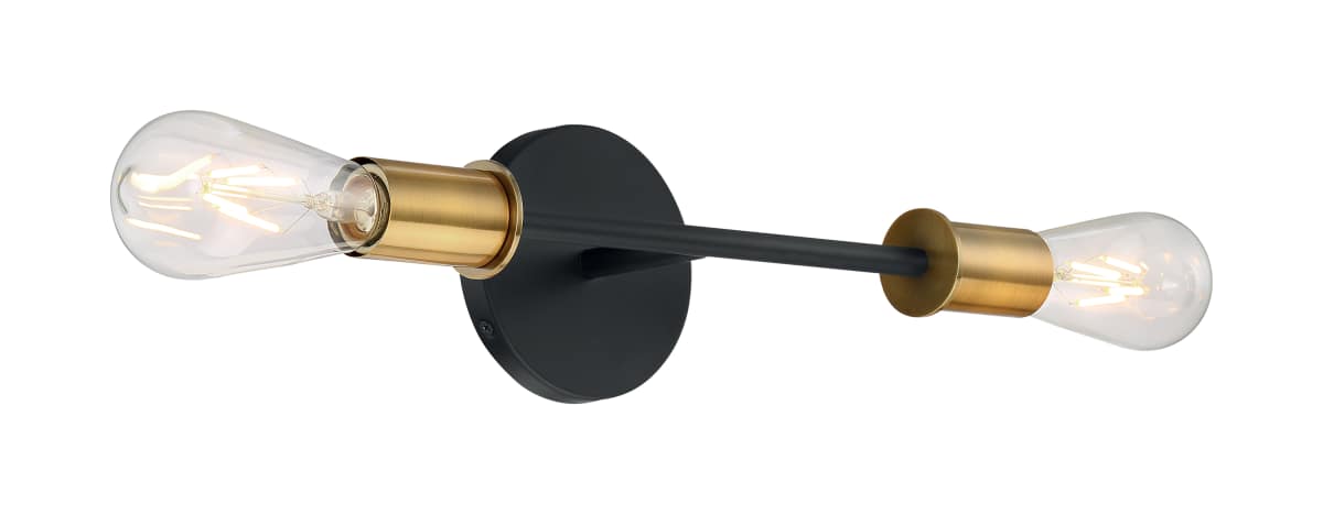 Vanity Nuvo 60-7342 Ryder - 2 Light - Vanity Fixture - Black Finish with Brushed Brass Sockets Nuvo