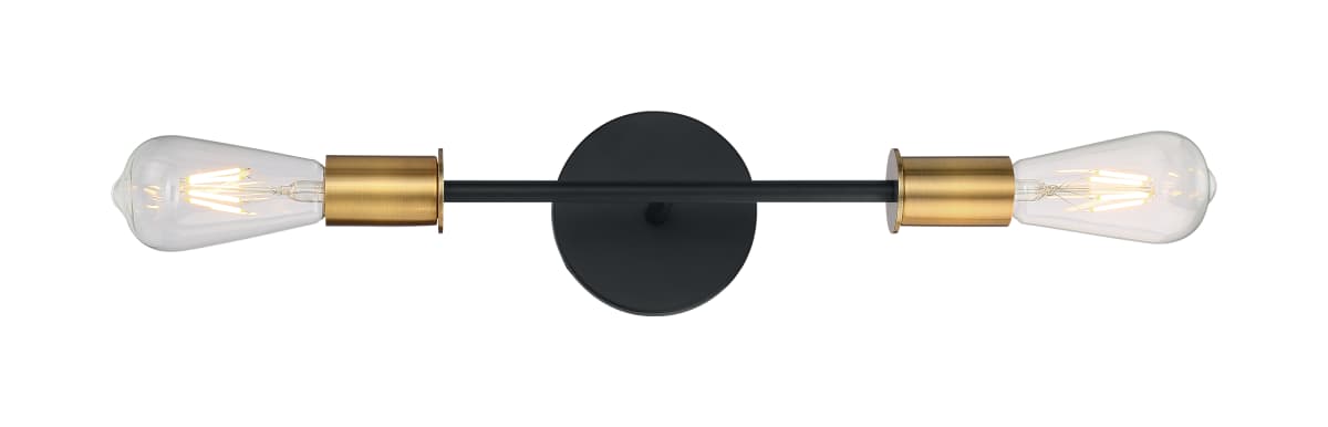 Vanity Nuvo 60-7342 Ryder - 2 Light - Vanity Fixture - Black Finish with Brushed Brass Sockets Nuvo