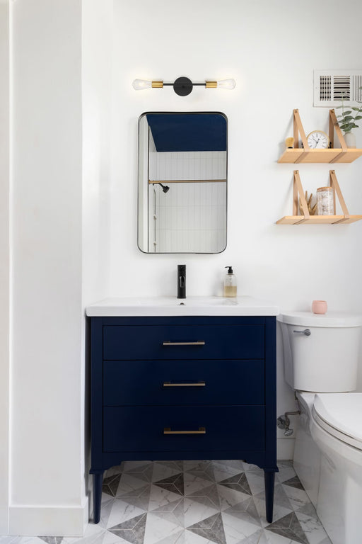 Vanity Nuvo 60-7342 Ryder - 2 Light - Vanity Fixture - Black Finish with Brushed Brass Sockets Nuvo
