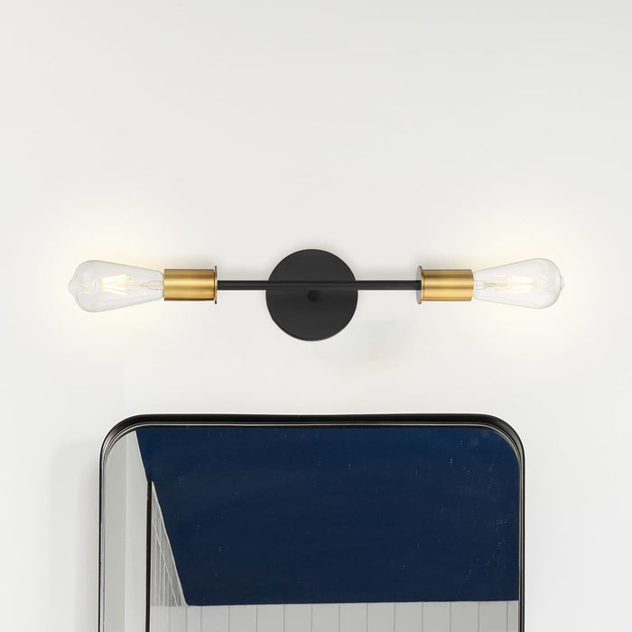 Vanity Nuvo 60-7342 Ryder - 2 Light - Vanity Fixture - Black Finish with Brushed Brass Sockets Nuvo