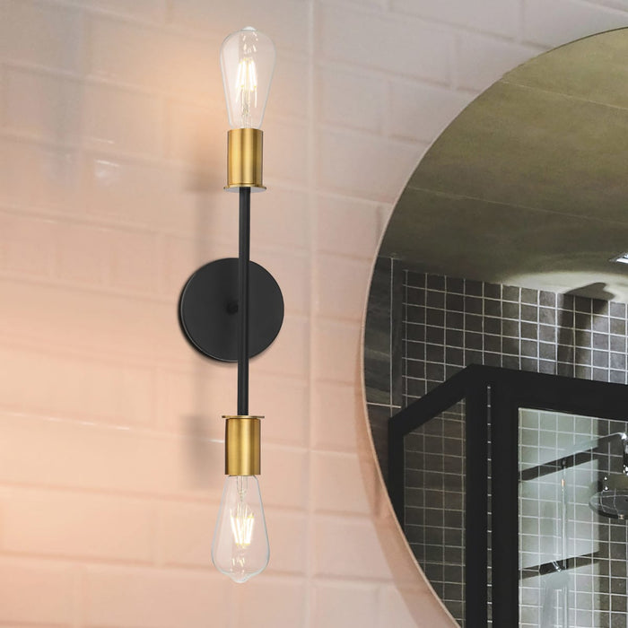 Vanity Nuvo 60-7342 Ryder - 2 Light - Vanity Fixture - Black Finish with Brushed Brass Sockets Nuvo