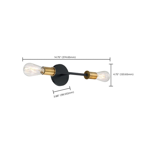Vanity Nuvo 60-7342 Ryder - 2 Light - Vanity Fixture - Black Finish with Brushed Brass Sockets Nuvo