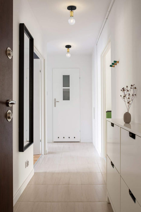 Semi Flush Nuvo 60-7343 Ryder - 1 Light - Semi Flush Fixture - Black Finish with Brushed Brass Sockets Nuvo