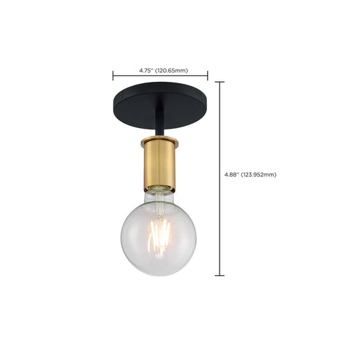 Semi Flush Nuvo 60-7343 Ryder - 1 Light - Semi Flush Fixture - Black Finish with Brushed Brass Sockets Nuvo