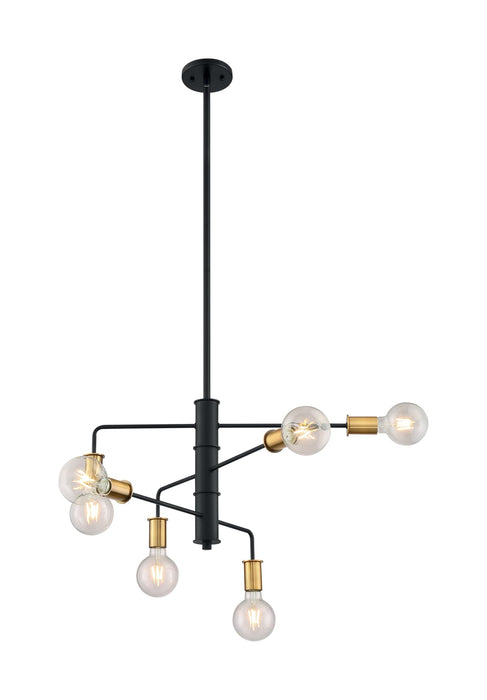 Chandelier Nuvo 60-7344 Ryder - 6 Light - Chandelier Fixture - Black Finish with Brushed Brass Sockets Nuvo
