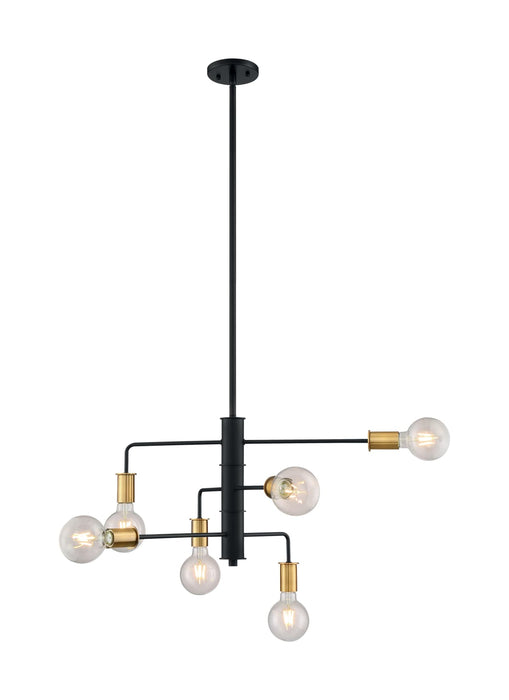 Chandelier Nuvo 60-7344 Ryder - 6 Light - Chandelier Fixture - Black Finish with Brushed Brass Sockets Nuvo