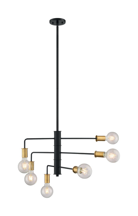 Chandelier Nuvo 60-7344 Ryder - 6 Light - Chandelier Fixture - Black Finish with Brushed Brass Sockets Nuvo