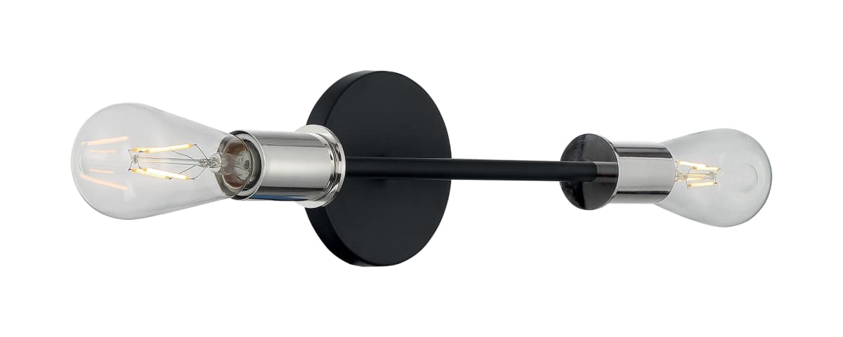 Vanity Nuvo 60-7352 Ryder - 2 Light - Vanity Fixture - Black Finish with Polished Nickel Sockets Nuvo