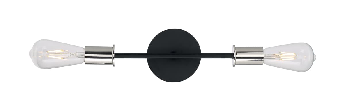 Vanity Nuvo 60-7352 Ryder - 2 Light - Vanity Fixture - Black Finish with Polished Nickel Sockets Nuvo