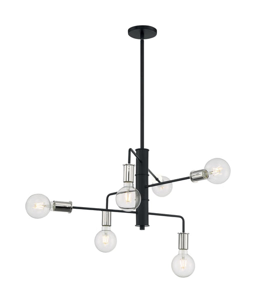 Chandelier Nuvo 60-7354 Ryder - 6 Light - Chandelier Fixture - Black Finish with Polished Nickel Sockets Nuvo