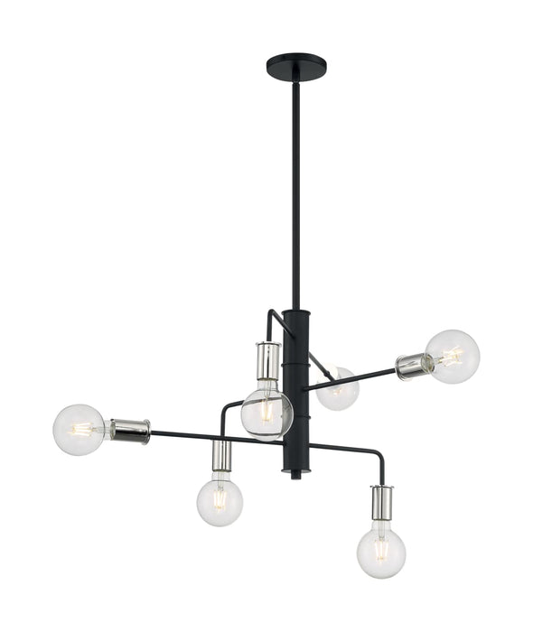 Chandelier Nuvo 60-7354 Ryder - 6 Light - Chandelier Fixture - Black Finish with Polished Nickel Sockets Nuvo