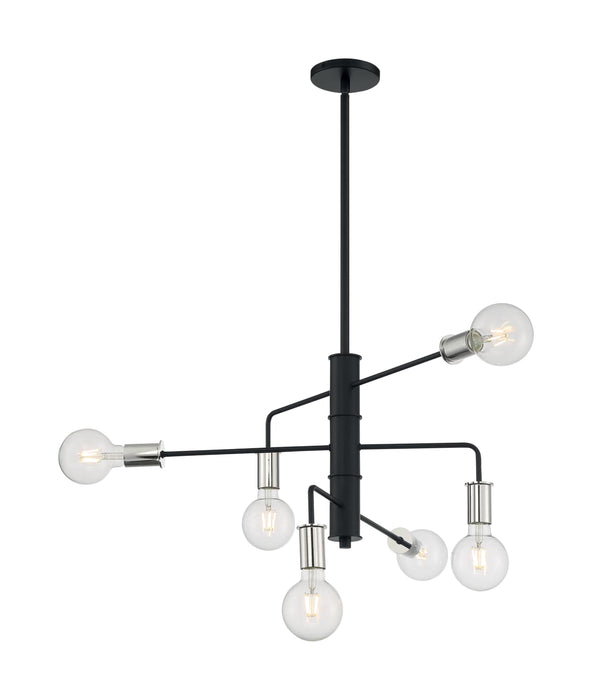 Chandelier Nuvo 60-7354 Ryder - 6 Light - Chandelier Fixture - Black Finish with Polished Nickel Sockets Nuvo
