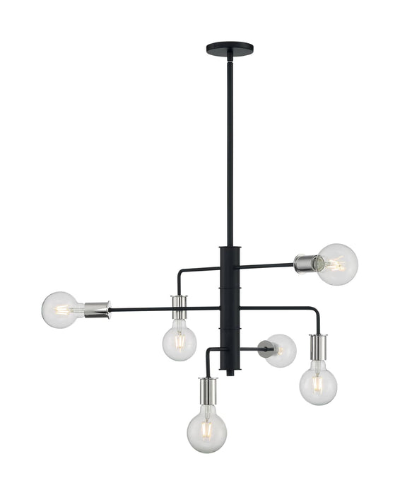 Chandelier Nuvo 60-7354 Ryder - 6 Light - Chandelier Fixture - Black Finish with Polished Nickel Sockets Nuvo