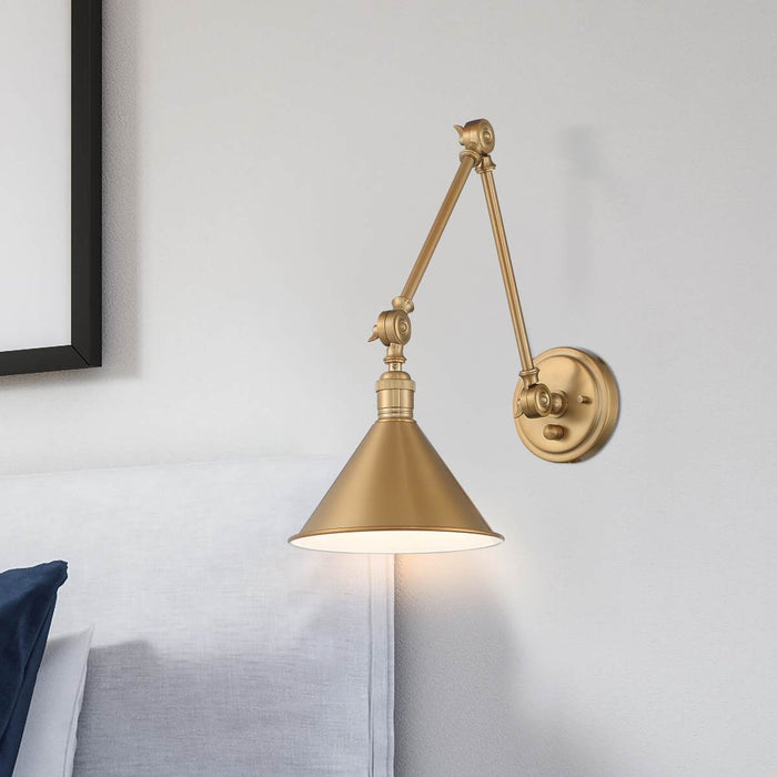Sconce Nuvo 60-7361 Delancey Swing Arm Lamp - Burnished Brass with Switch Nuvo