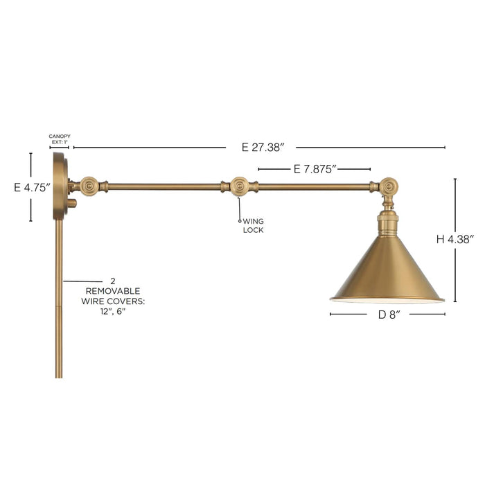 Sconce Nuvo 60-7361 Delancey Swing Arm Lamp - Burnished Brass with Switch Nuvo