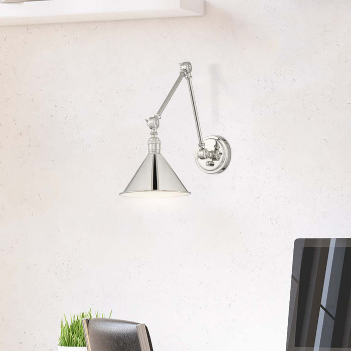 Sconce Nuvo 60-7362 Delancey Swing Arm Lamp - Polished Nickel with Switch - Polished Nickel Finish Nuvo