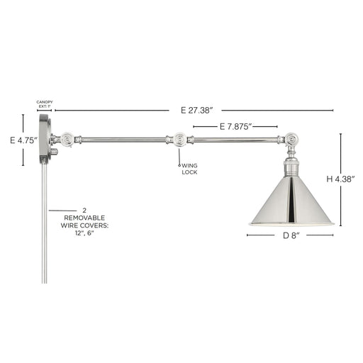 Sconce Nuvo 60-7362 Delancey Swing Arm Lamp - Polished Nickel with Switch - Polished Nickel Finish Nuvo