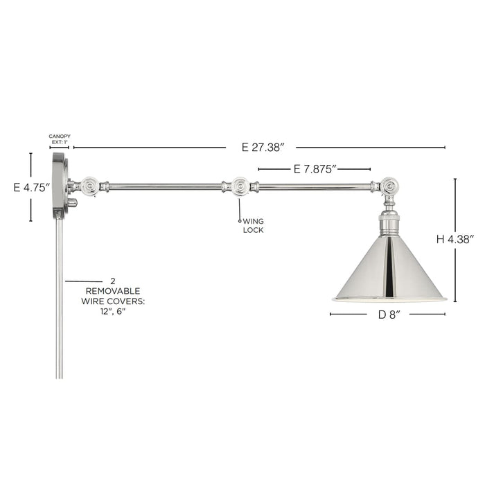Sconce Nuvo 60-7362 Delancey Swing Arm Lamp - Polished Nickel with Switch - Polished Nickel Finish Nuvo