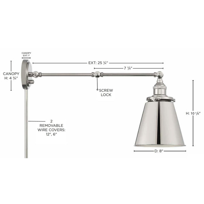 Sconce Nuvo 60-7368 Bayard Swing Arm Lamp - Polished Nickel with Switch - Polished Nickel Finish Nuvo