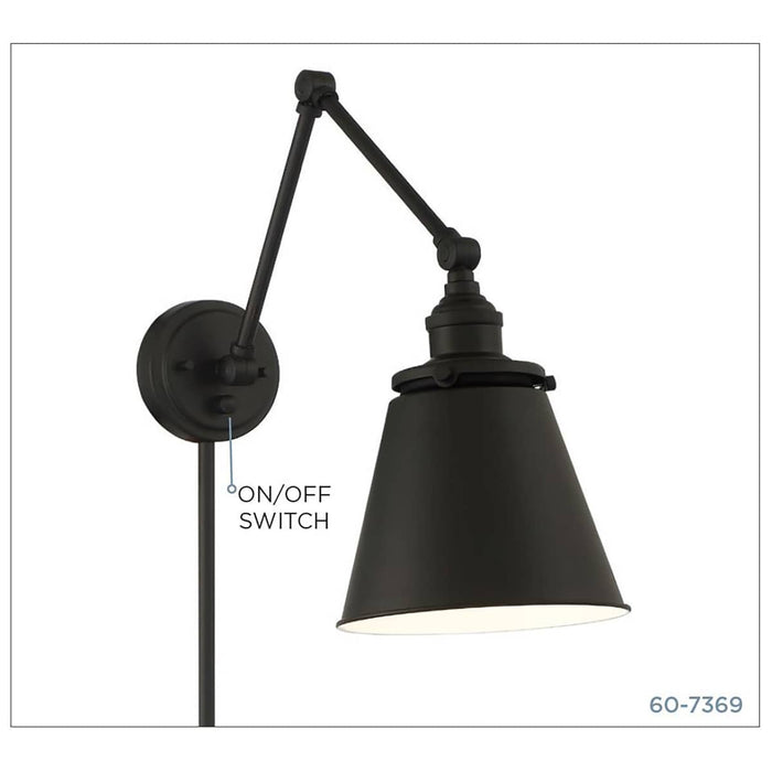 Sconce Nuvo 60-7369 Bayard Swing Arm Lamp - Matte Black with Switch Nuvo