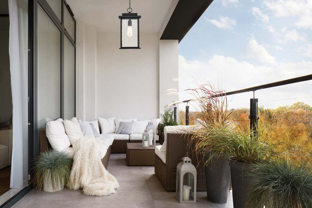 Hanging Lantern Nuvo 60-7377 Sullivan Collection Outdoor 16 inch Hanging Light - Matte Black Finish with Clear Seeded Glass Nuvo