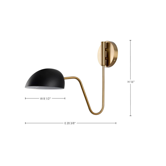 Sconce Nuvo 60-7391 Trilby - 1 Light - Wall Sconce - Matte Black with Burnished Brass Nuvo