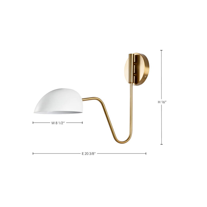 Sconce Nuvo 60-7392 Trilby - 1 Light - Wall Sconce - Matte White with Burnished Brass Nuvo