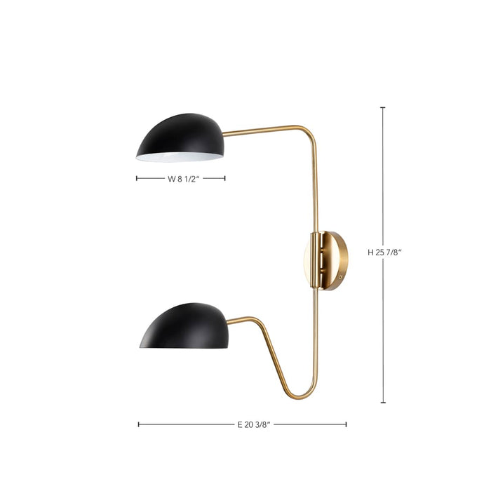 Sconce Nuvo 60-7393 Trilby - 2 Light - Wall Sconce - Matte Black with Burnished Brass Nuvo