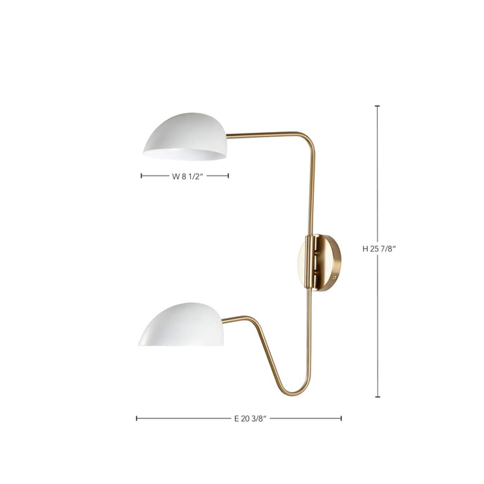 Sconce Nuvo 60-7394 Trilby - 2 Light - Wall Sconce Matte White with Burnished Brass Nuvo