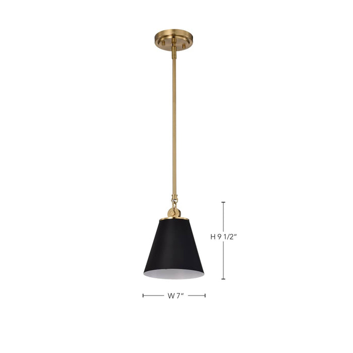 Pendant Nuvo 60-7408 Dover - 1 Light - Small Pendant - Black with Vintage Brass Nuvo