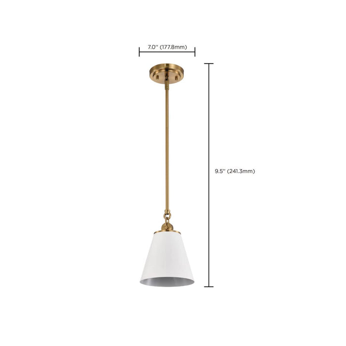 Pendant Nuvo 60-7409 Dover - 1 Light - Small Pendant - White with Vintage Brass Nuvo
