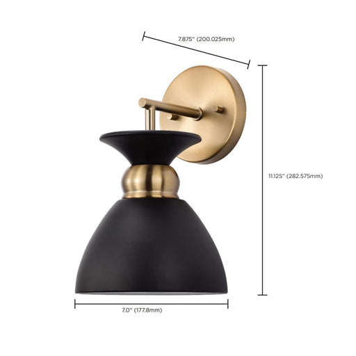 Sconce Nuvo 60-7458 Perkins - 1 Light - Wall Sconce - Matte Black with Burnished Brass Nuvo