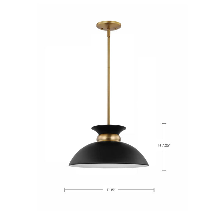 Pendant Nuvo 60-7460 Perkins - 1 Light - Small Pendant - Matte Black with Burnished Brass Nuvo