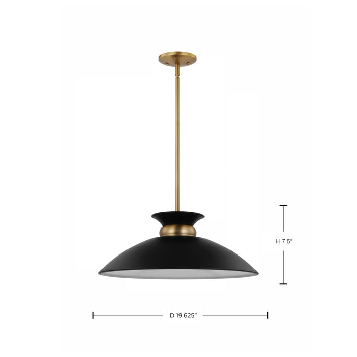 Pendant Nuvo 60-7461 Perkins - 1 Light - Medium Pendant - Matte Black with Burnished Brass Nuvo